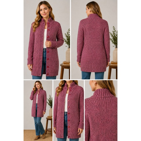 Laura Ashley Sweaters - Vintage Laura Ashley Womens S Lambswool Angora Cable Knit Cardigan Pink Wool